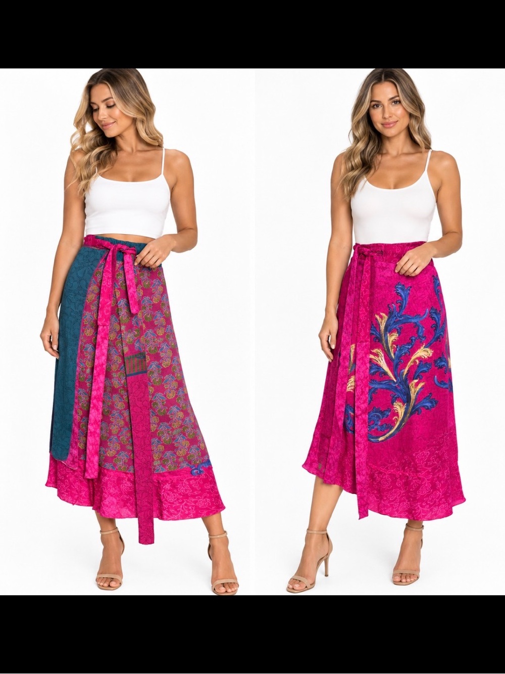 Reversible Impressions Boho Reversible Wrap Skirt Floral Patchwork Midi Maxi LG